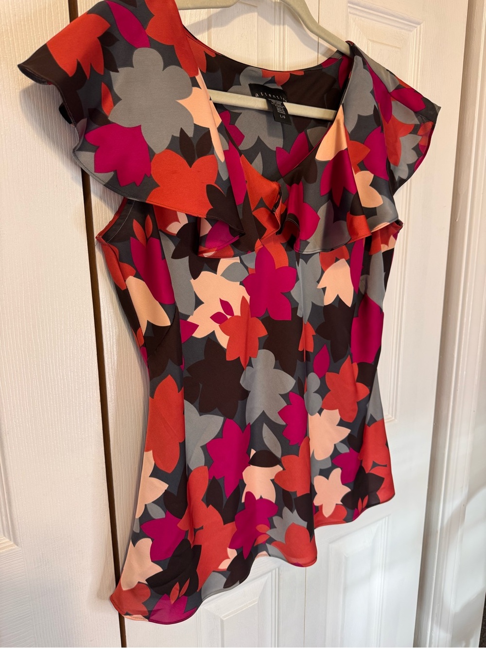 Attention Woman’s Floral Ruffle Flutter Sleeve Blouse Multicolor Size Large - Picture 5 of 14